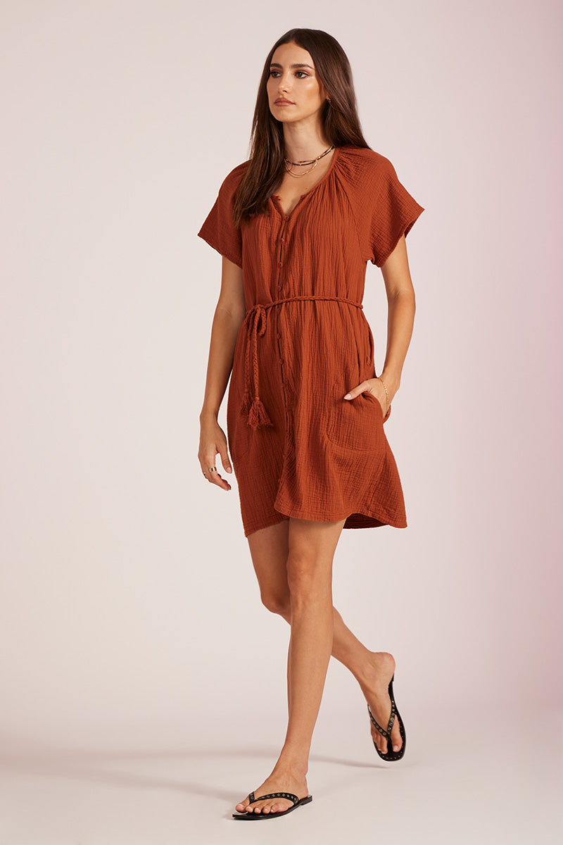 BUTTON FRONT BELTED MINI DRESS