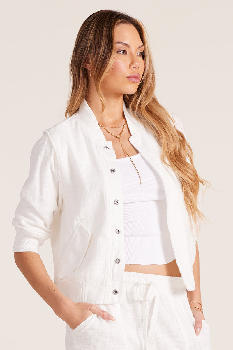 MIXED RIB 3/4 SLEEVE BOMBER JACKET