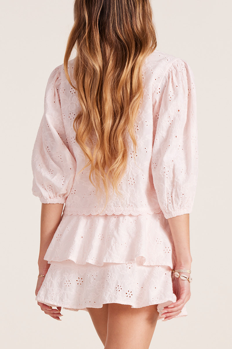 TIE FRONT CROP BALLOON SLEEVE TOP
