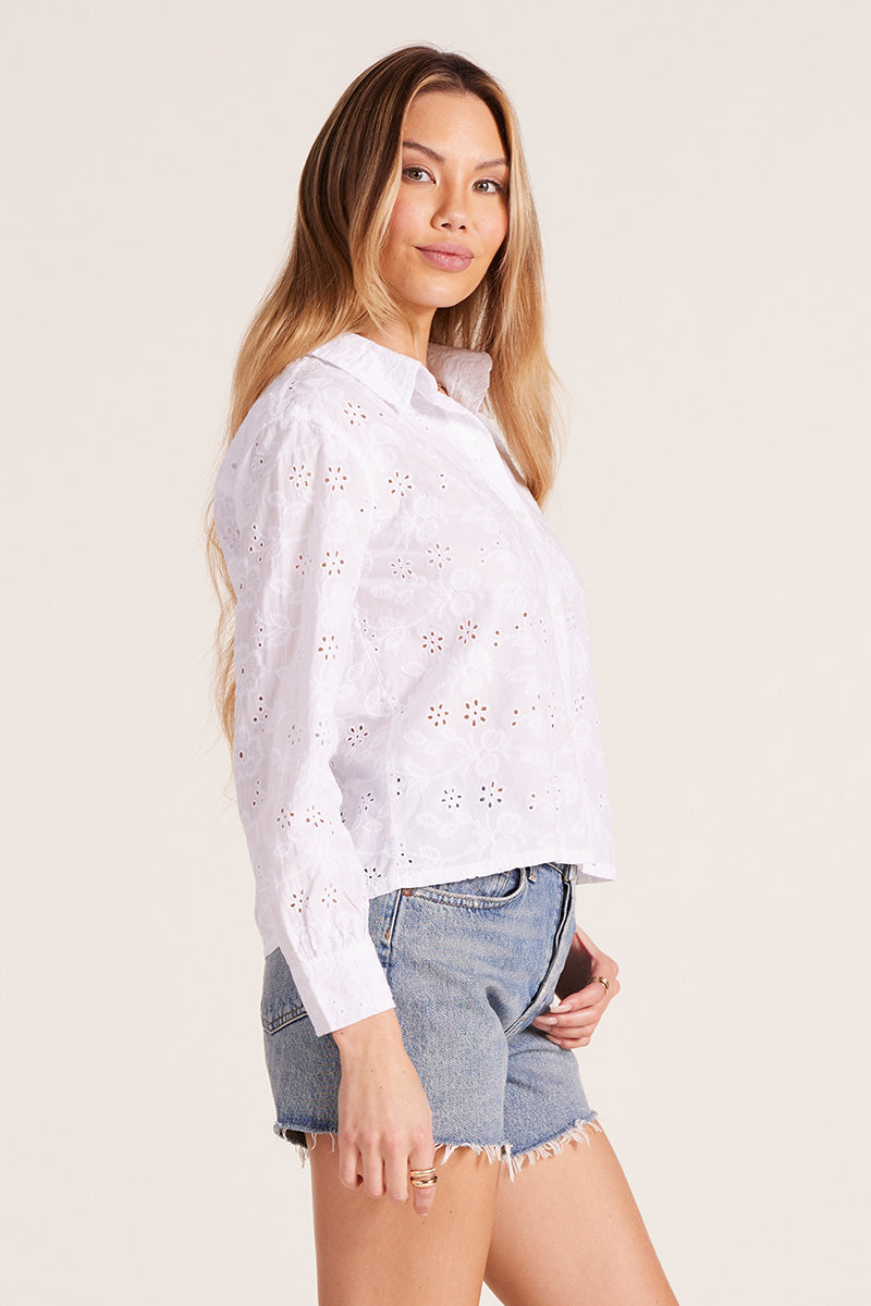 CROPPED BUTTON FRONT LONG SLEEVE TOP