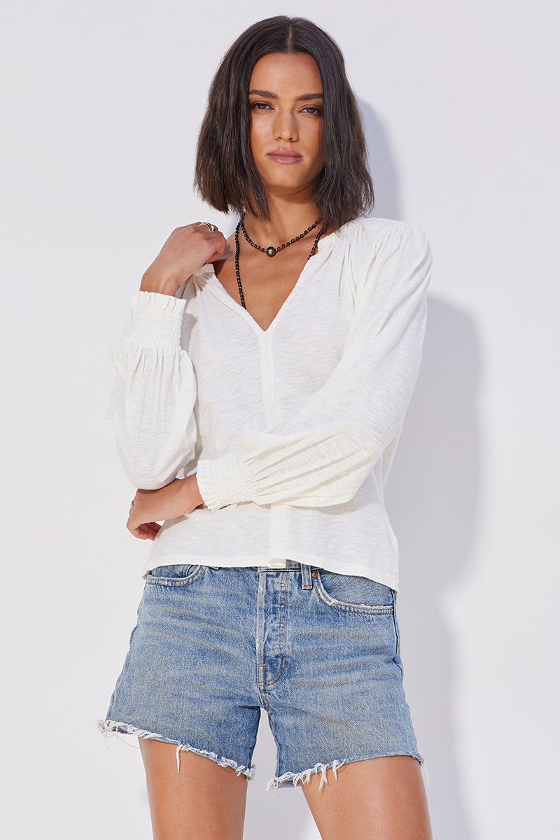 BOHO SMOCKED SLEEVE TOP