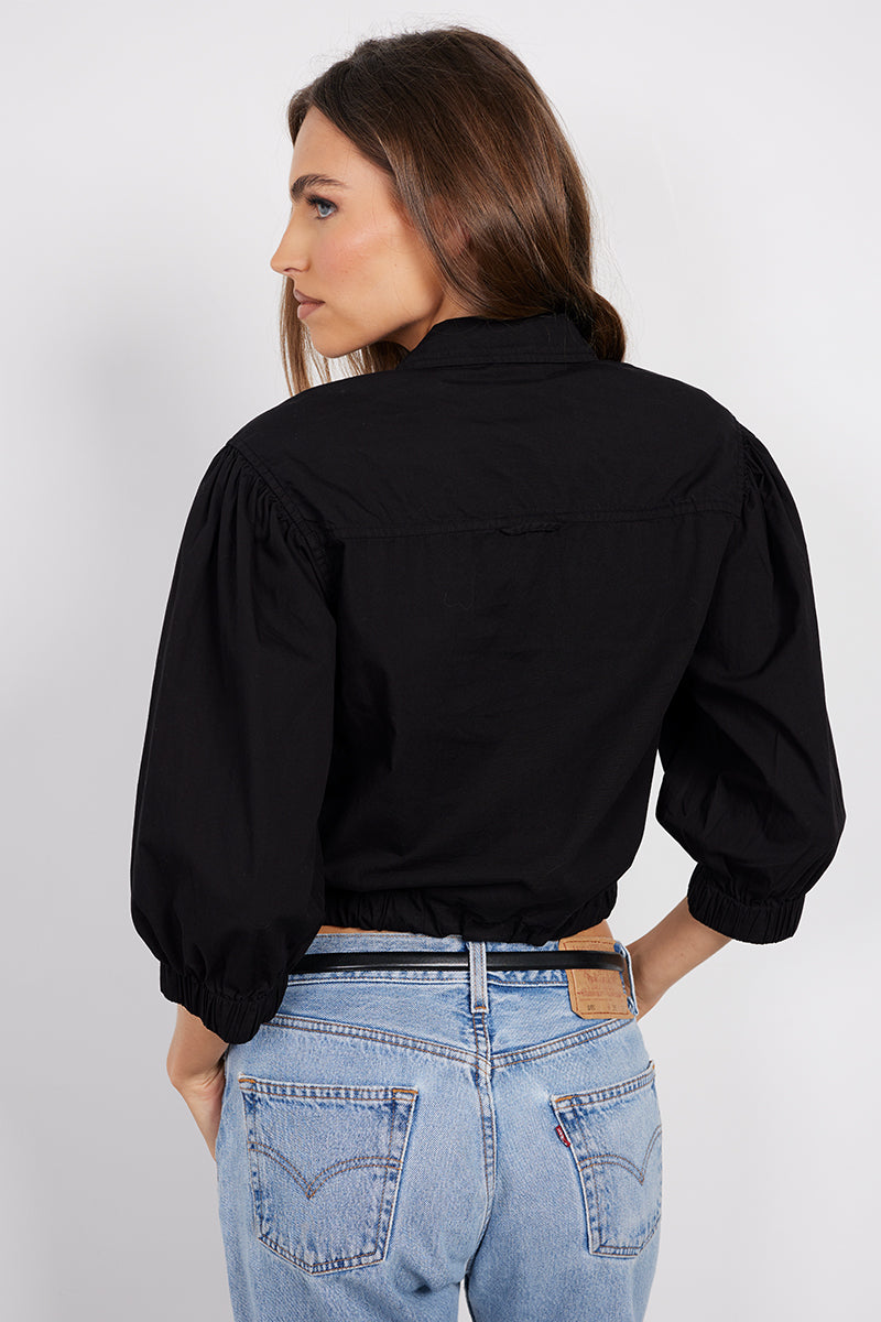 CROP BUTTON FRONT PUFF SLEEVE