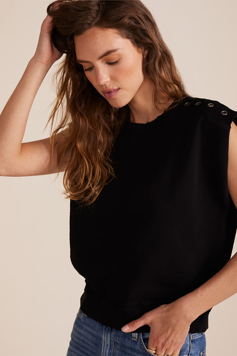 EYELET SLEEVELESS CREWNECK