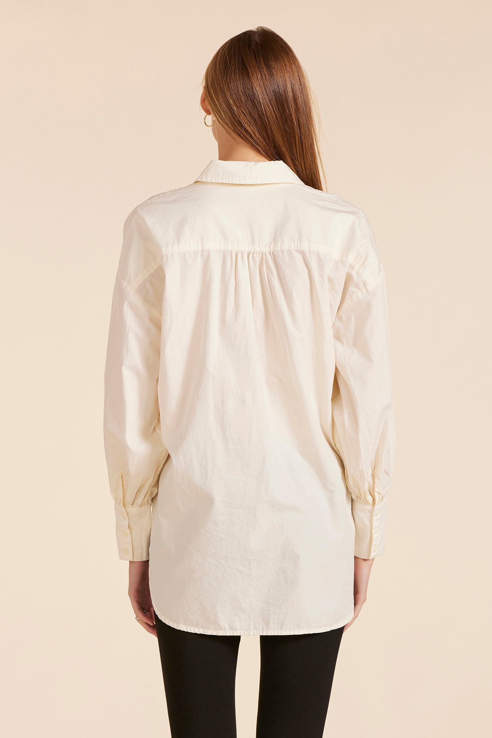 OVERSIZED SHIRRED BUTTON FRONT BLOUSE