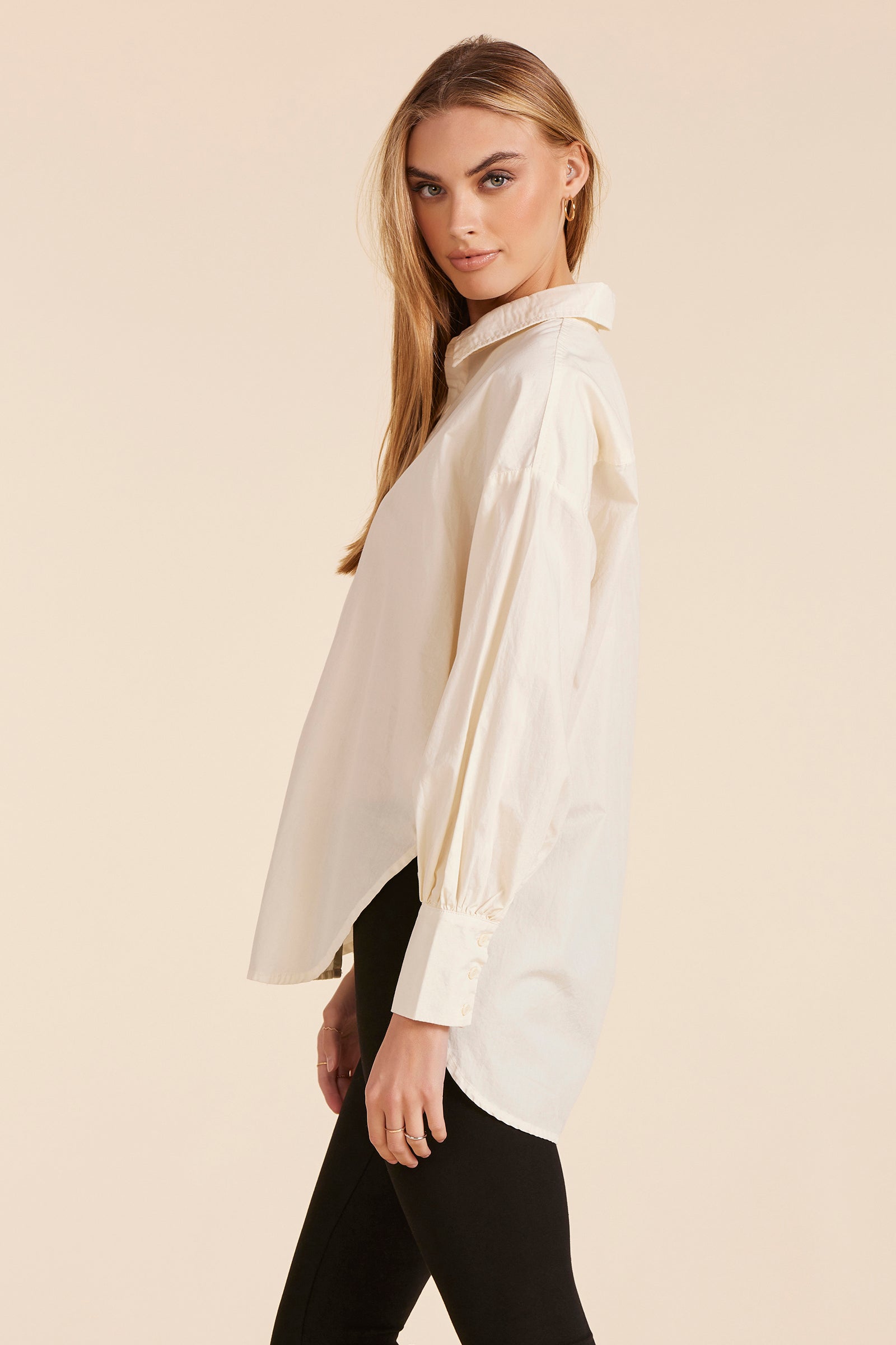 OVERSIZED SHIRRED BUTTON FRONT BLOUSE