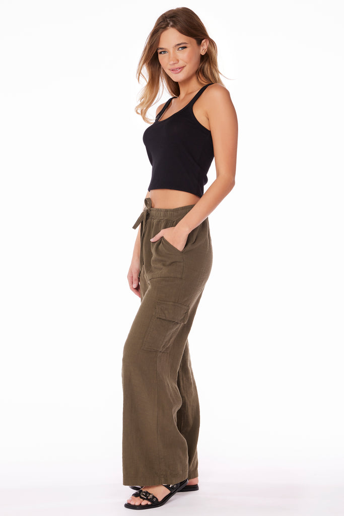 Athflow Long Sleeve Crop Top Wide Leg Pant Matching Set - Khaki
