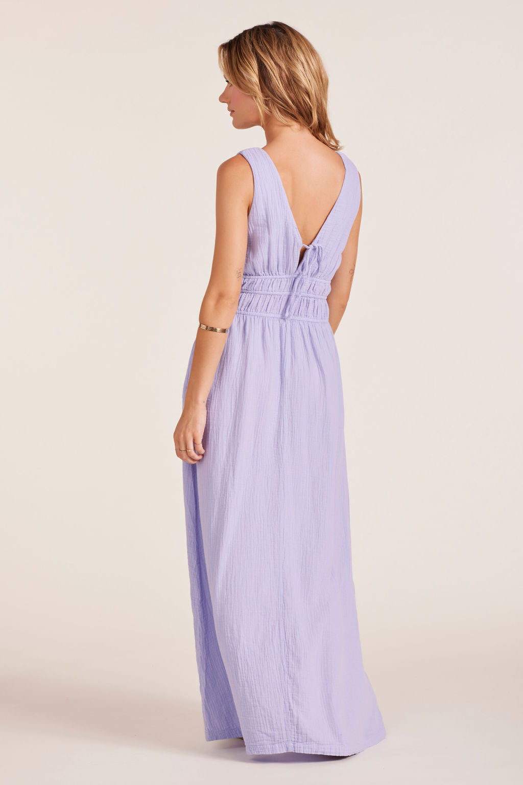 VNECK SMOCKED TANK DRESS - bobi Los Angeles