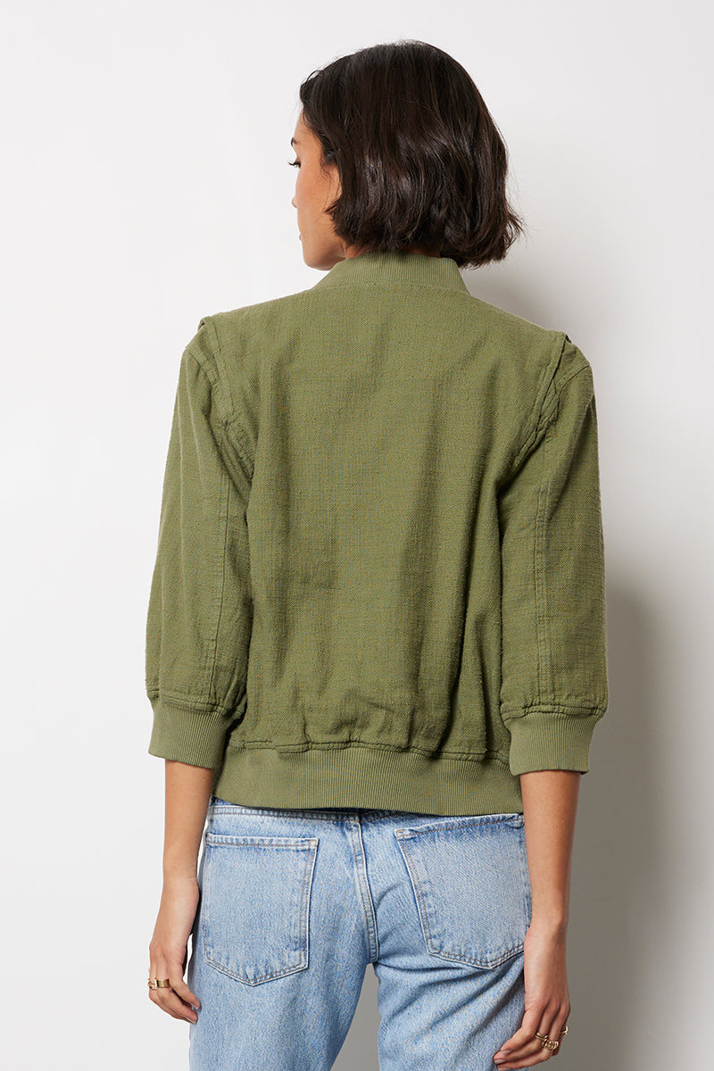 MIXED RIB 3/4 SLEEVE BOMBER JACKET