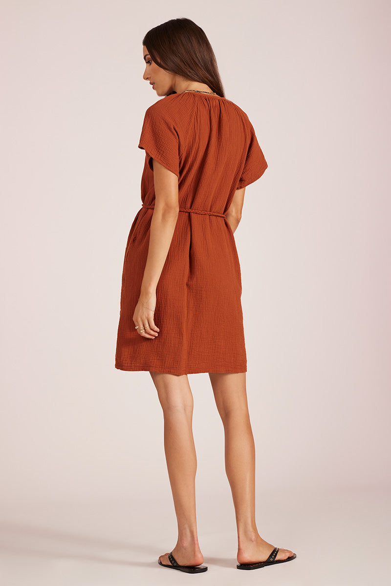 BUTTON FRONT BELTED MINI DRESS