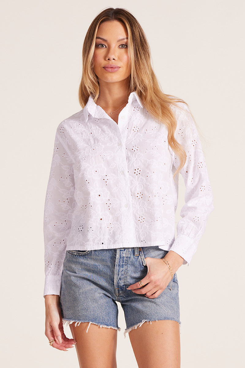CROPPED BUTTON FRONT LONG SLEEVE TOP