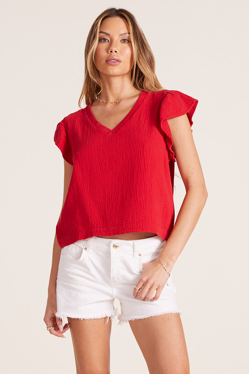 VNECK FLUTTER SLEEVE TOP