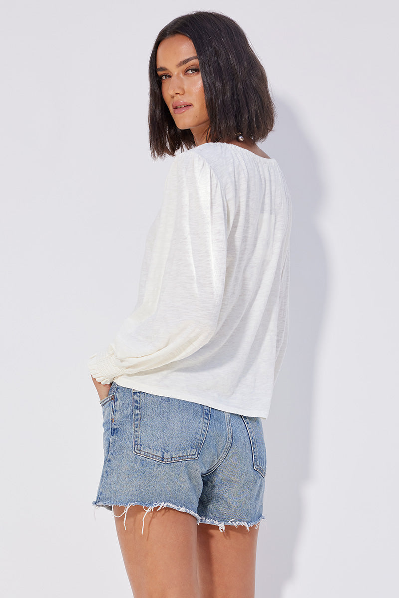 BOHO SMOCKED SLEEVE TOP