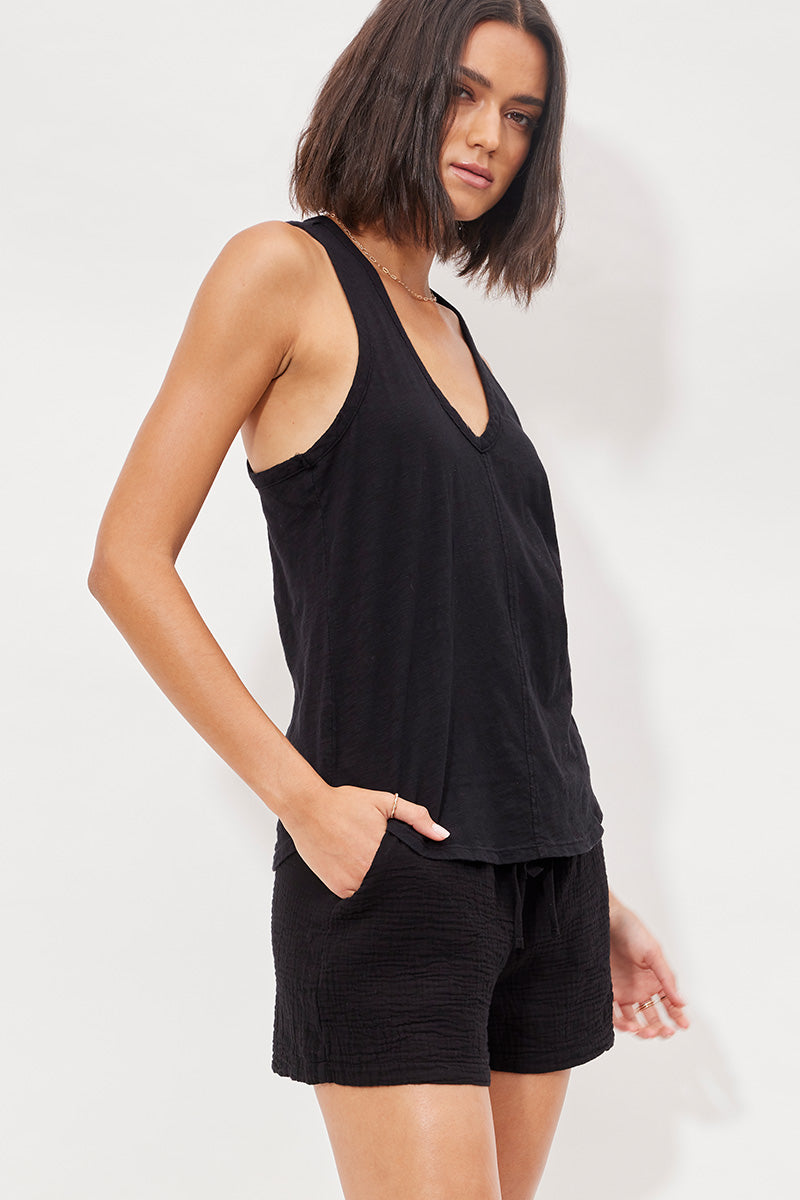 FAUX FLY SMOCKED SHORT