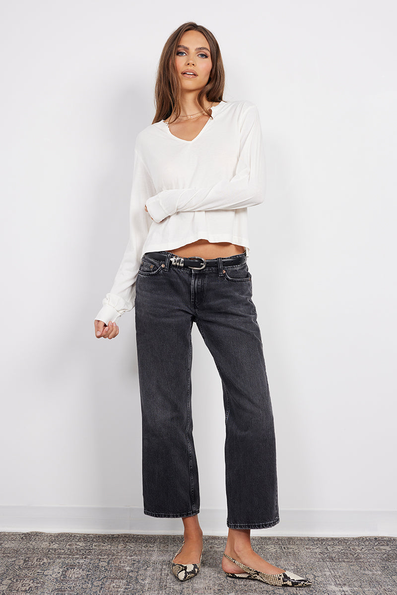 RIB MIX SPLIT NECK LONG SLEEVE TEE