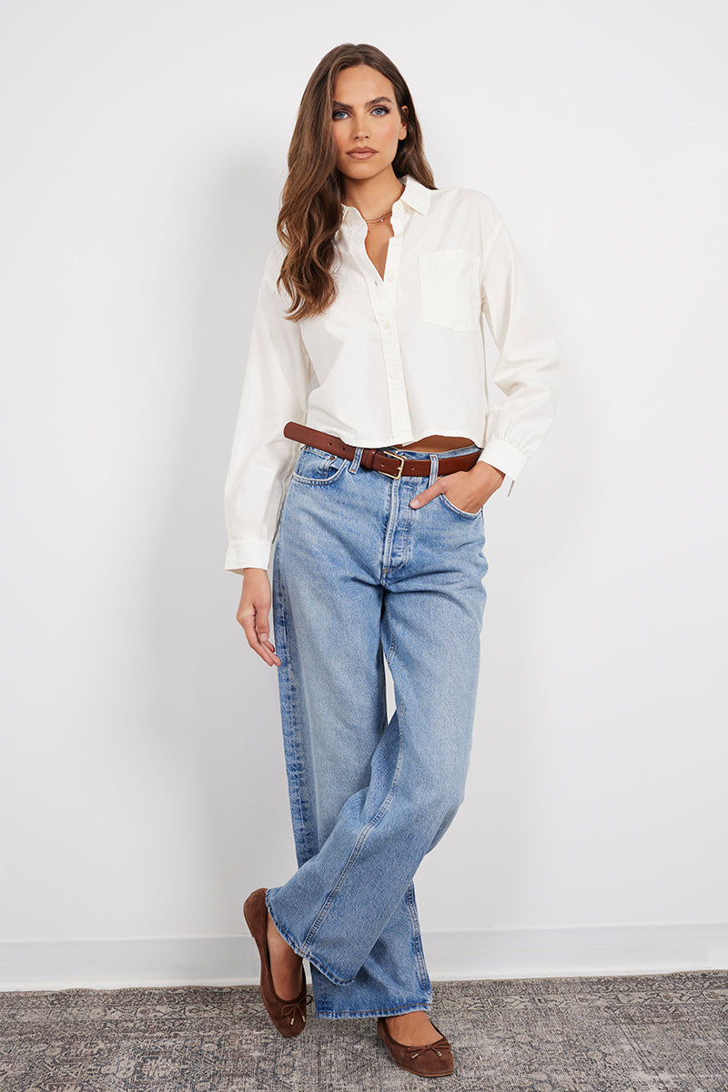 CROP BOXY LONG SLEEVE BUTTON FRONT