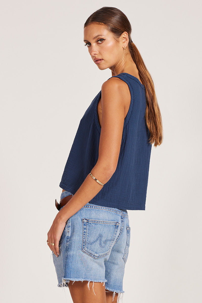V-NECK RAW EDGE TANK