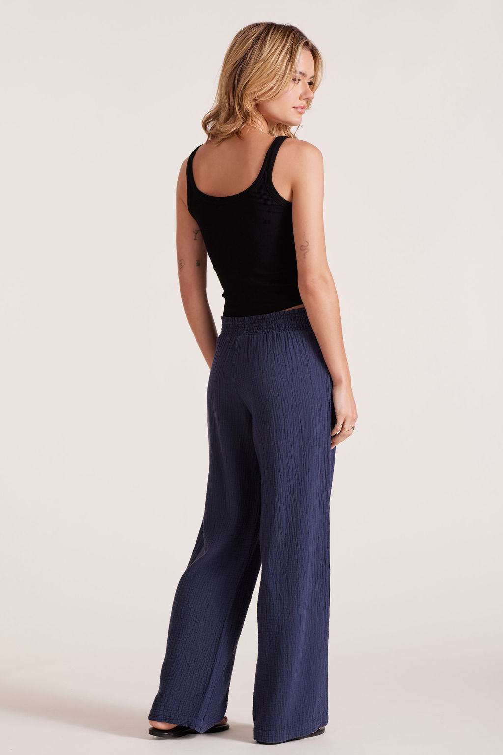 SMOCKED WAIST WIDE LEG PANT