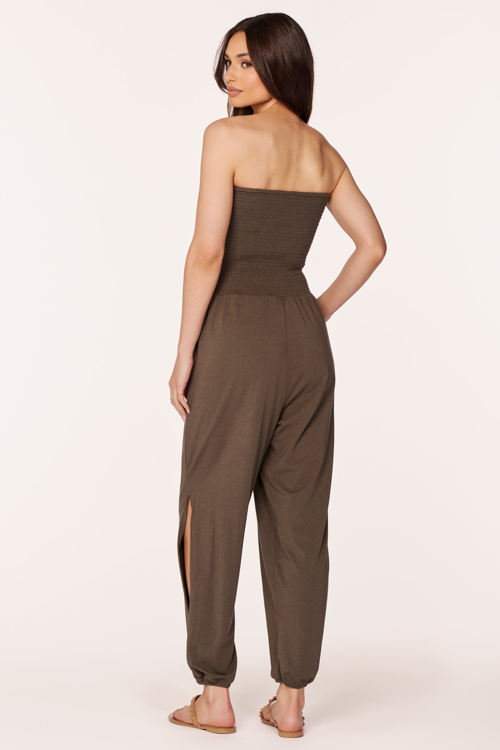 SMOCKED TOP SPLIT LEG JUMPSUIT