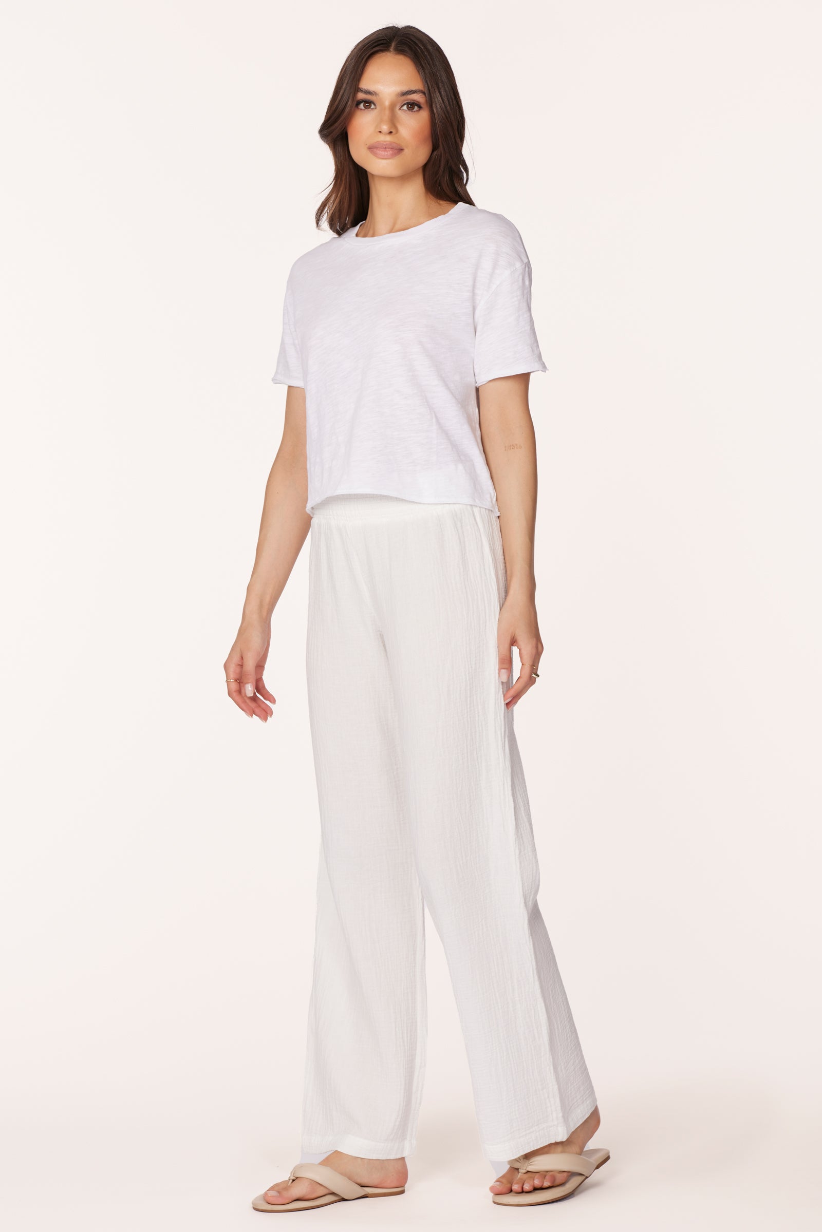 WIDE LEG SMOCKED WAIST PANT