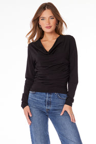 SIDE SHIRRED COWL NECK TOP
