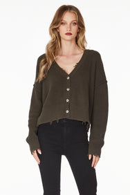 DISTRESSED BUTTON FRONT CARDIGAN