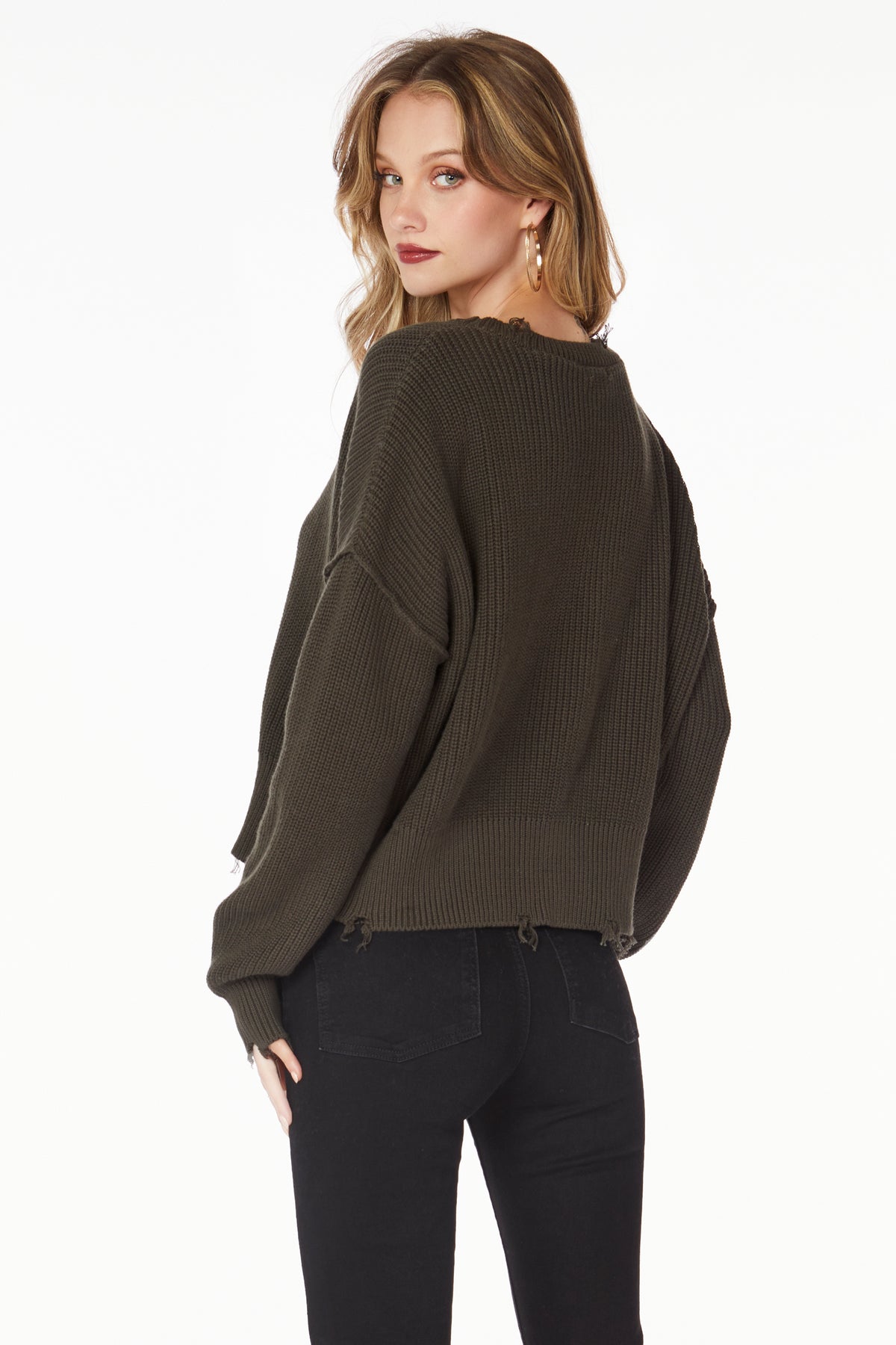 DISTRESSED BUTTON FRONT CARDIGAN