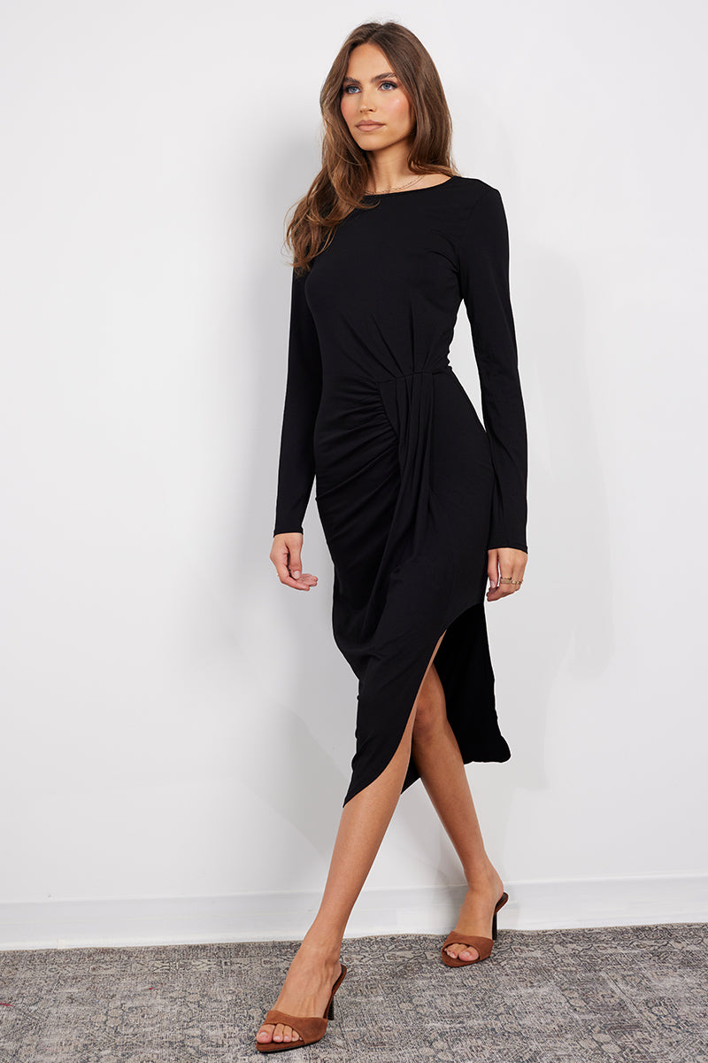 PLEAT DETAIL ASYMMETRICAL DRESS